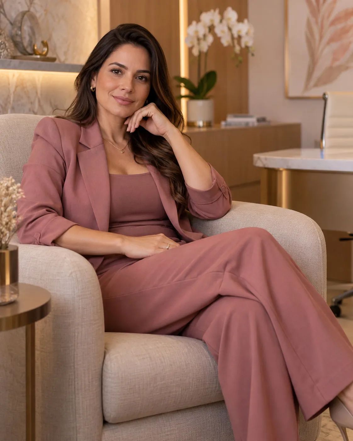 Mulher adulta em ambiente acolhedor e reservado para uma consulta